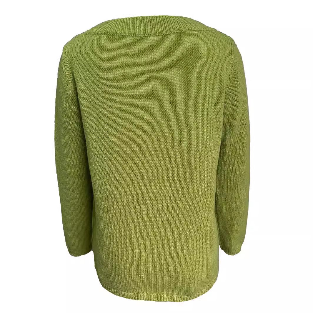 Damen Perlen Frühling/Herbst Unifarben Lässig Langarm V-Ausschnitt Garn/Wollgarn Pullover