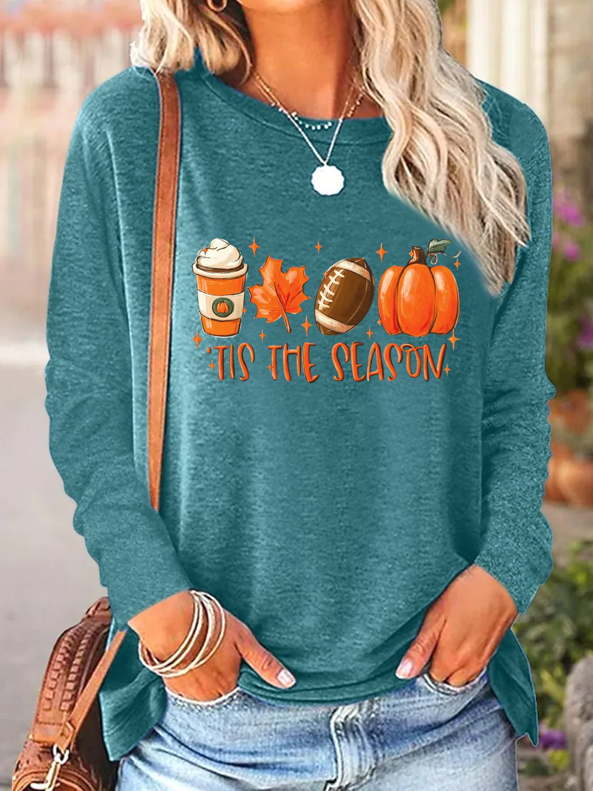 Damen Langarm Bluse Frühling/Herbst Halloween Jersey Rundhals Täglich Ausgehen Lässig Oberteile