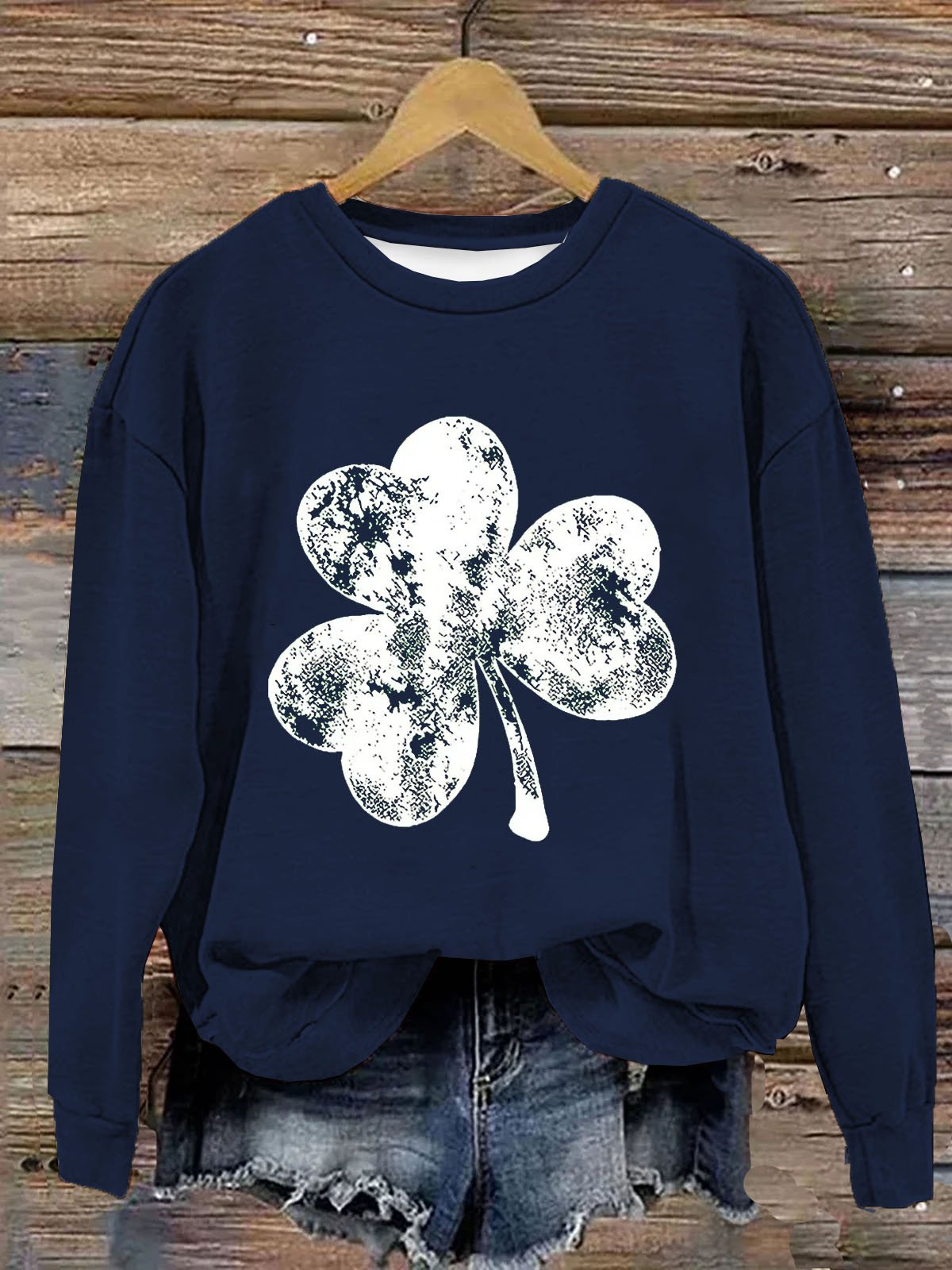 Damen vierblättriges Kleeblatt Rundhals Lässig Frühling/Herbst Langarm Sweatshirt