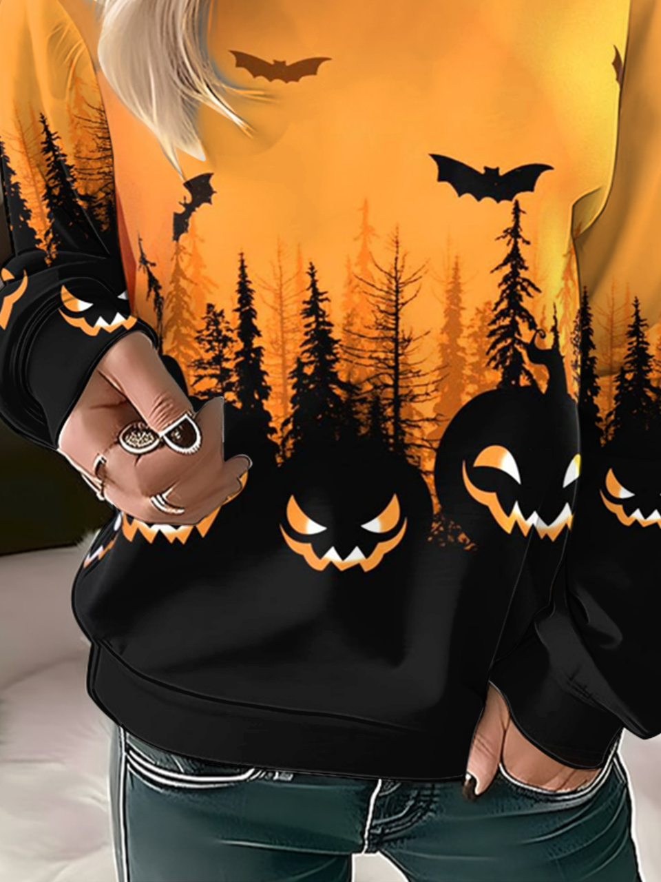 Damen Rundhals Halloween Lässig Frühling/Herbst Langarm Sweatshirt