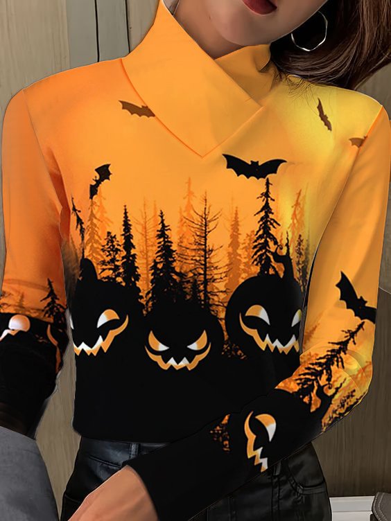 Damen Langarm Bluse Frühling/Herbst Halloween Print Täglich Ausgehen Retro Oberteile