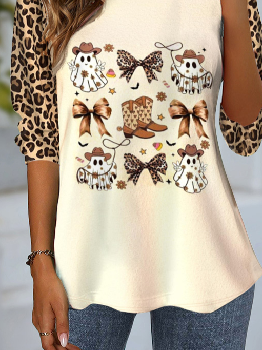 Damen Langarm T-Shirts T-Shirt Frühling/Herbst Leopard Jersey Rundhals Täglich Ausgehen Lässig Oberteile