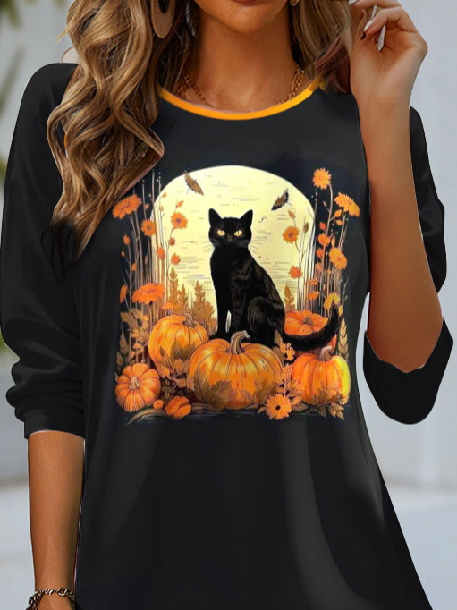 Damen Langarm T-Shirts T-Shirt Frühling/Herbst Katze Jersey Rundhals Täglich Ausgehen Lässig Oberteile