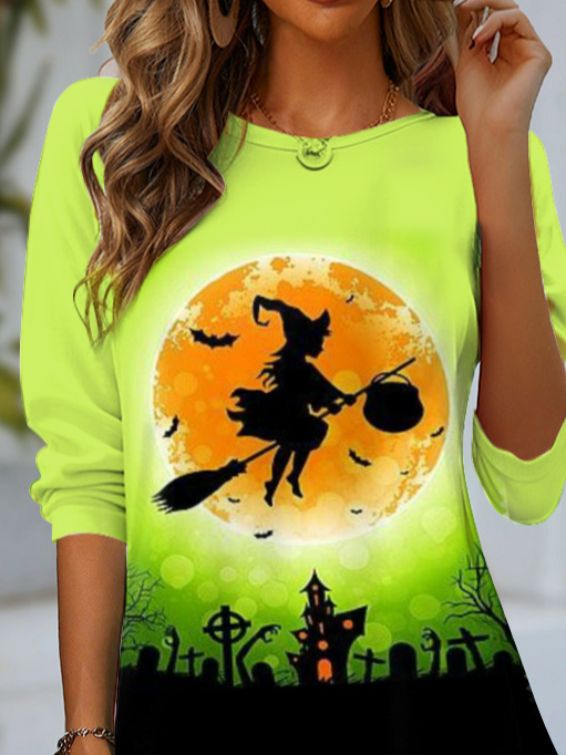 Damen Langarm T-Shirts T-Shirt Frühling/Herbst Halloween Jersey Rundhals Täglich Ausgehen Lässig Oberteile