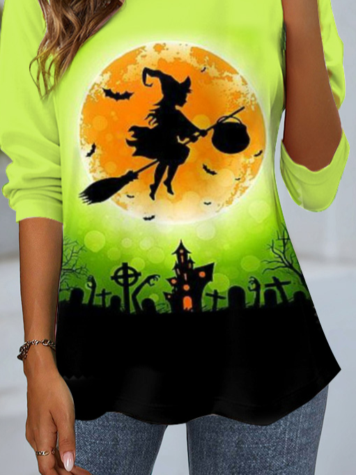 Damen Langarm T-Shirts T-Shirt Frühling/Herbst Halloween Jersey Rundhals Täglich Ausgehen Lässig Oberteile