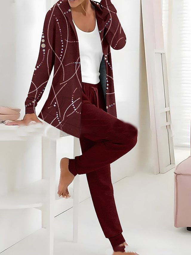 Damen Jersey Geometrisch Täglich Ausgehen Zwei Stücke Set Langarm Lässig Frühling/Herbst Bluse mit Hose Matching Set