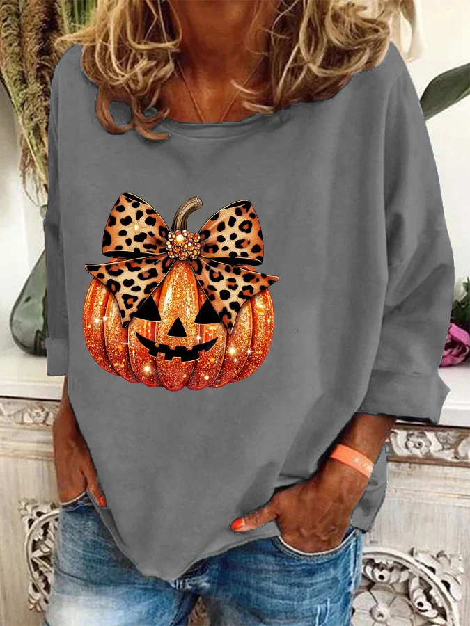 Damen Rundhals Halloween (Kürbis) Lässig Frühling/Herbst Baumwollmischung Langarm Sweatshirt