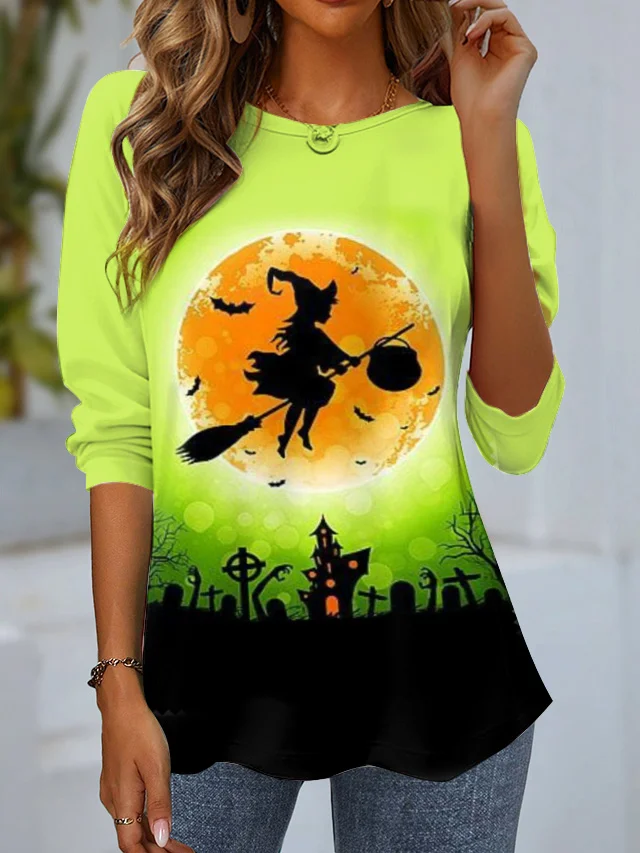 Damen Langarm T-Shirts T-Shirt Frühling/Herbst Halloween Jersey Rundhals Täglich Ausgehen Lässig Oberteile