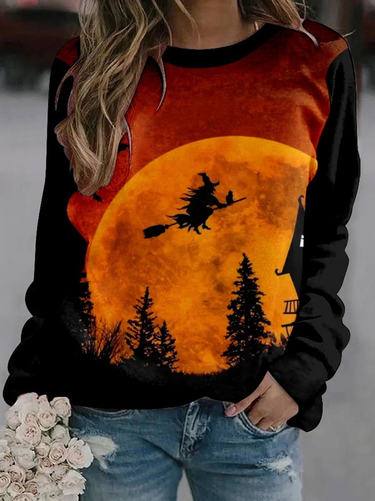 Damen Rundhals Halloween Lässig Frühling/Herbst Langarm Sweatshirt