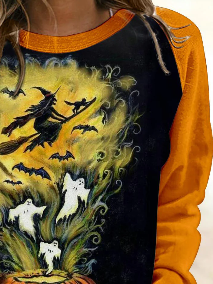 Damen Rundhals Halloween (Kürbis) Print Retro Frühling/Herbst Langarm Sweatshirt