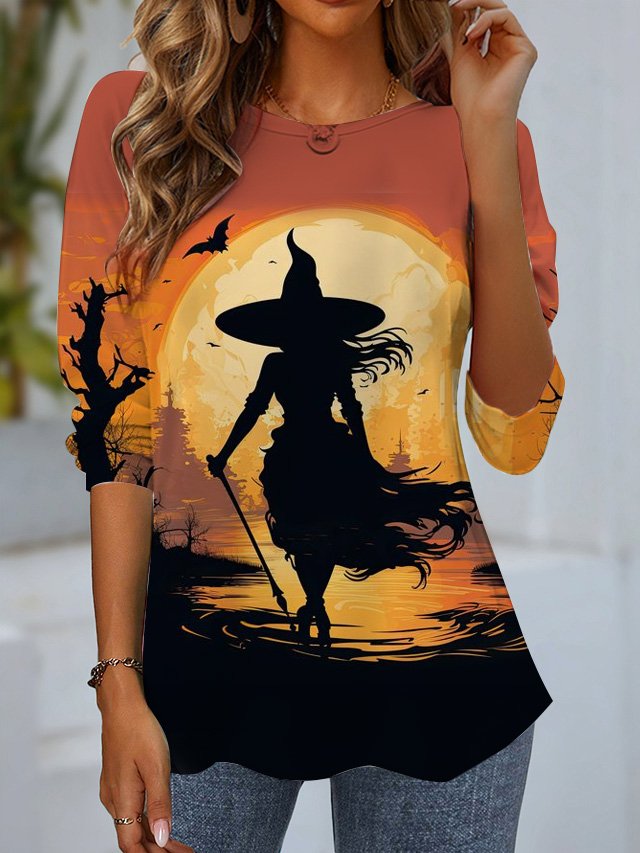 Damen Langarm T-Shirts T-Shirt Frühling/Herbst Halloween Jersey Rundhals Täglich Ausgehen Lässig Oberteile