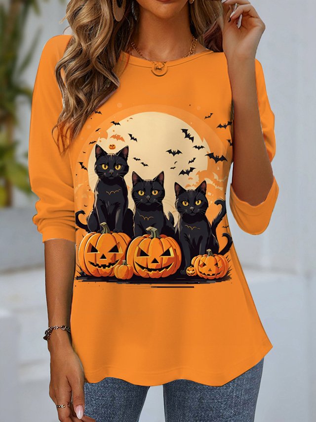 Damen Langarm T-Shirts T-Shirt Frühling/Herbst Katze Jersey Rundhals Täglich Ausgehen Lässig Oberteile