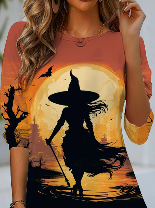 Damen Langarm T-Shirts T-Shirt Frühling/Herbst Halloween Jersey Rundhals Täglich Ausgehen Lässig Oberteile