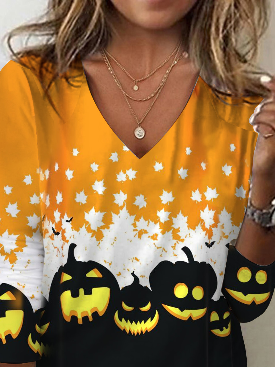 Damen Langarm T-Shirts T-Shirt Frühling/Herbst Halloween Jersey V-Ausschnitt Täglich Ausgehen Lässig Oberteile