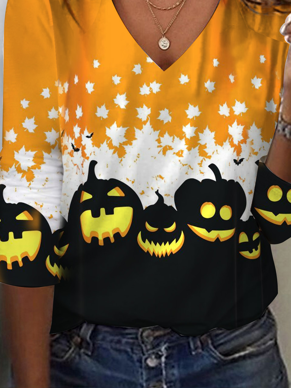 Damen Langarm T-Shirts T-Shirt Frühling/Herbst Halloween Jersey V-Ausschnitt Täglich Ausgehen Lässig Oberteile