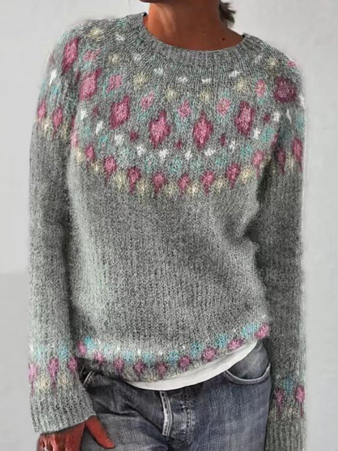 Damen Frühling/Herbst Tier Lässig Langarm Rundhals Garn/Wollgarn Pullover