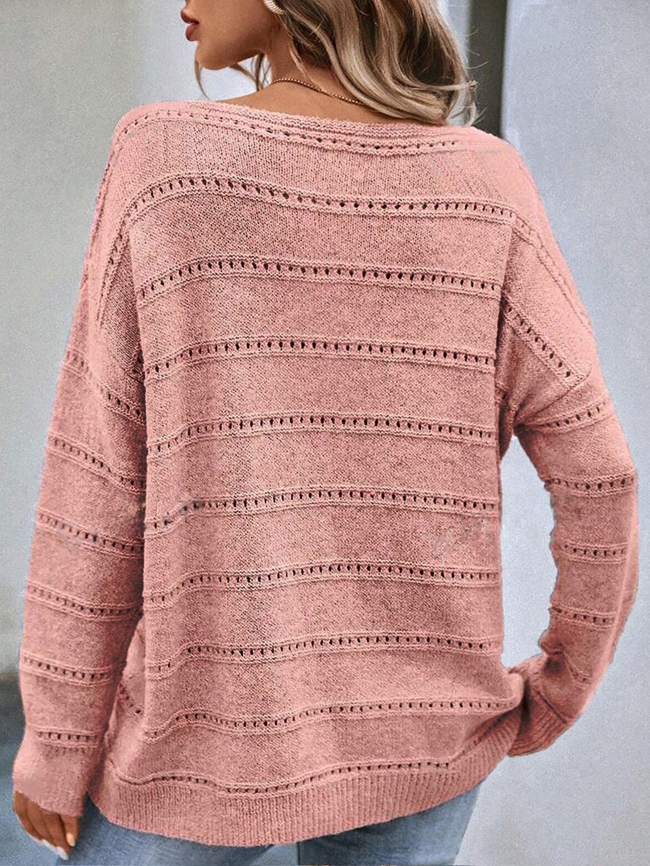 Damen Frühling/Herbst Unifarben Lässig Langarm Rundhals Garn/Wollgarn Pullover