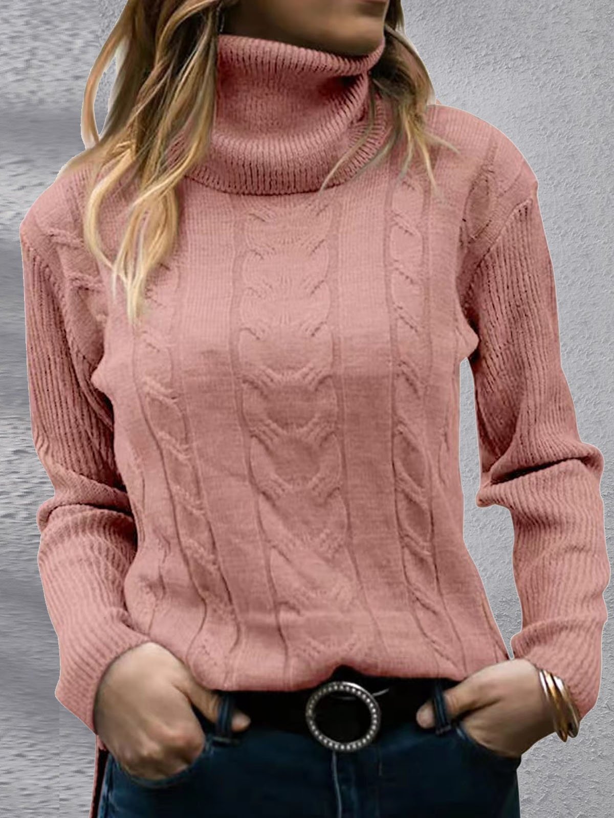 Damen Winter Unifarben Lässig Langarm Rollkragen Garn/Wollgarn Pullover