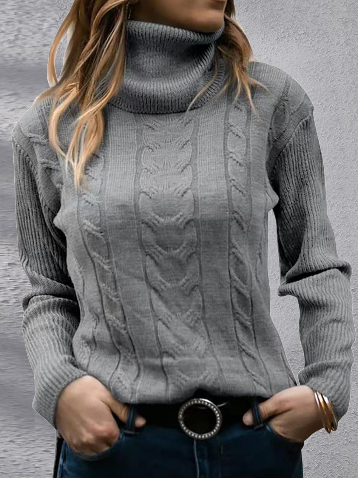 Damen Winter Unifarben Lässig Langarm Rollkragen Garn/Wollgarn Pullover