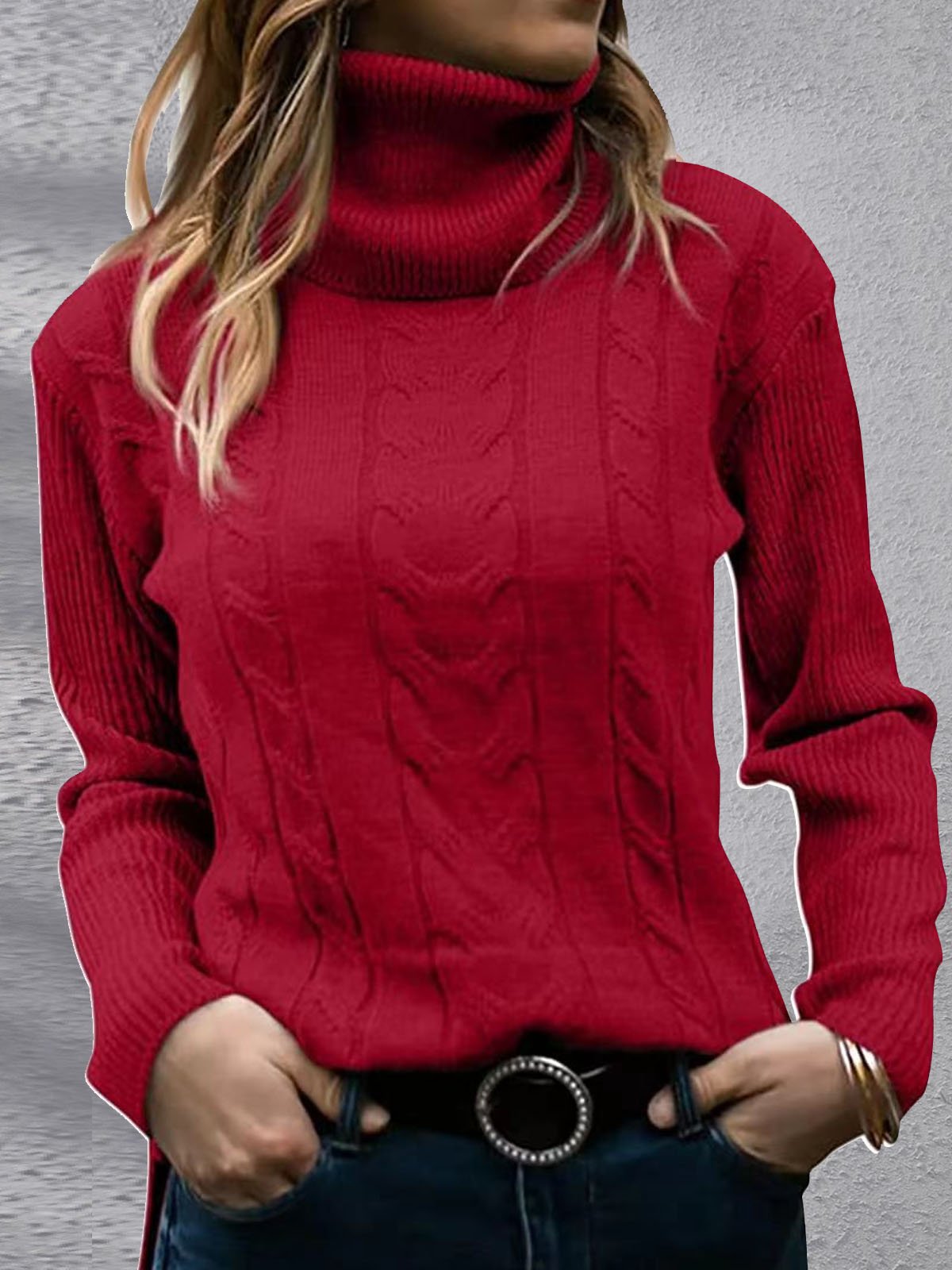 Damen Winter Unifarben Lässig Langarm Rollkragen Garn/Wollgarn Pullover