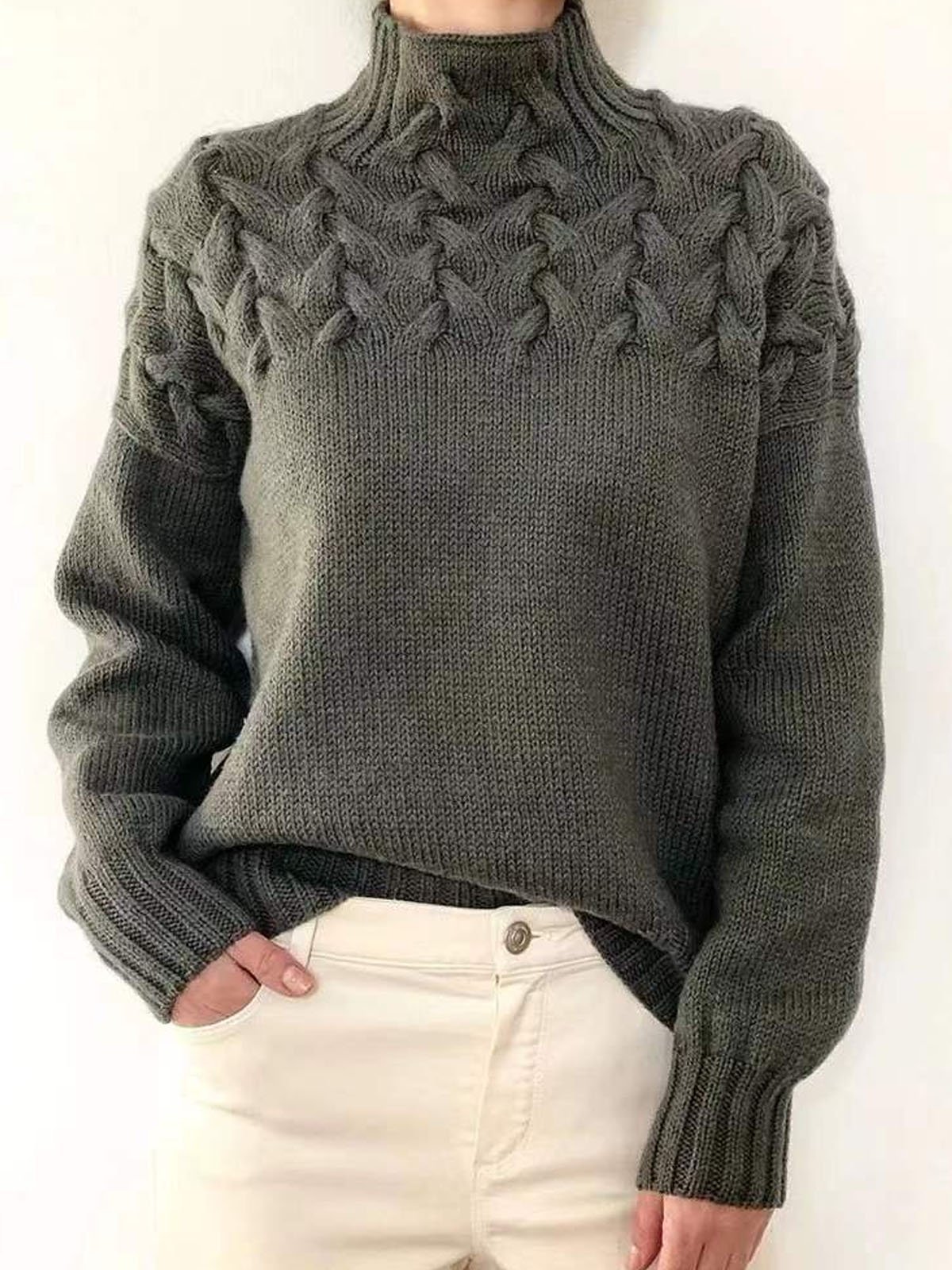 Pullover Damen Unifarben Lässig Langarm Rollkragenpullover Verdicken Winter 