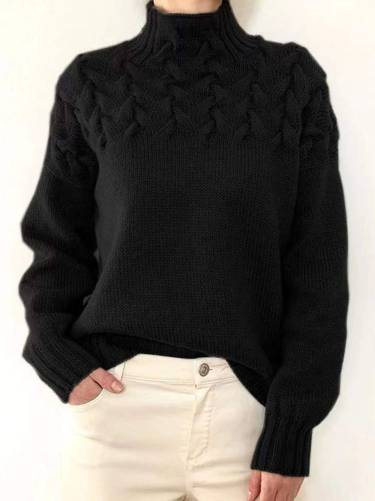 Pullover Damen Unifarben Lässig Langarm Rollkragenpullover Verdicken Winter 