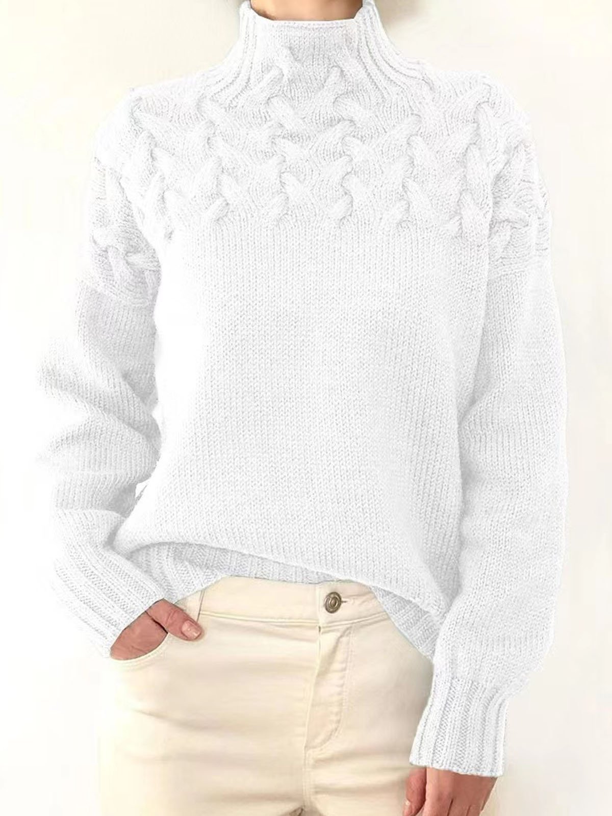 Pullover Damen Unifarben Lässig Langarm Rollkragenpullover Verdicken Winter 