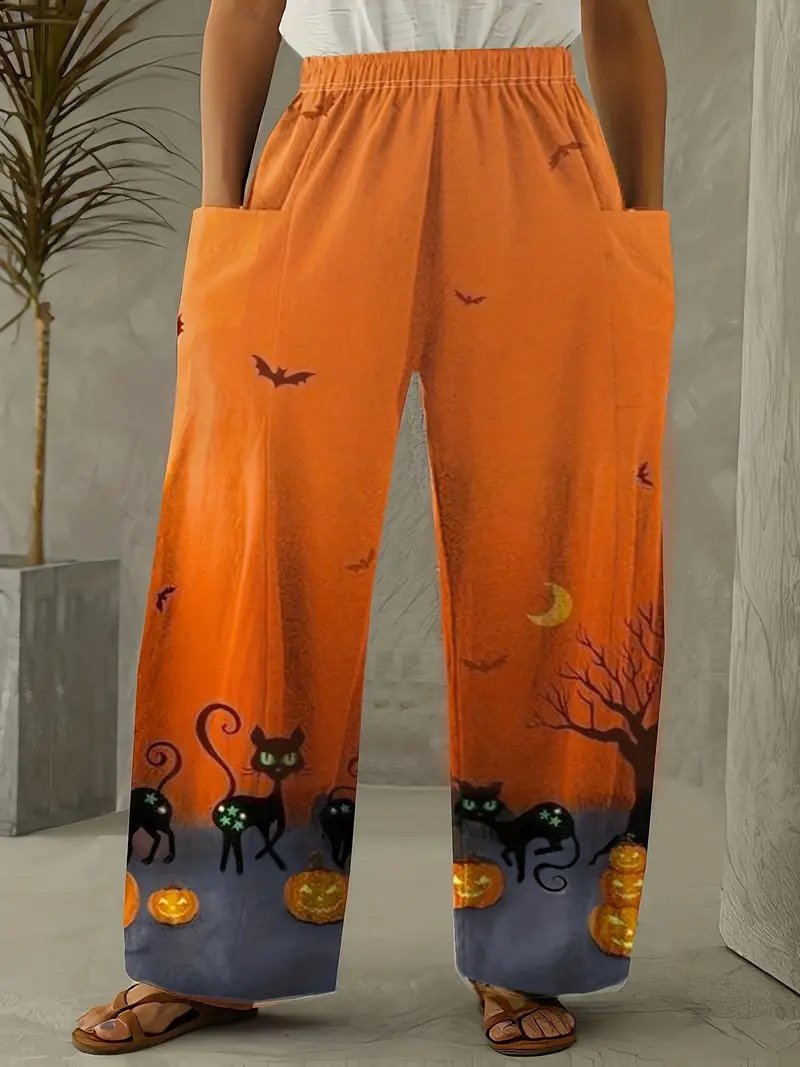 Damen Hose Gerade Hosen Täglich Ausgehen Lässig Baumwolle Leinen Halloween Frühling/Herbst Hose