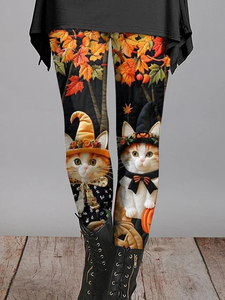 Damen Lässig Katze Jersey Alle Jahreszeiten Lang Leggings