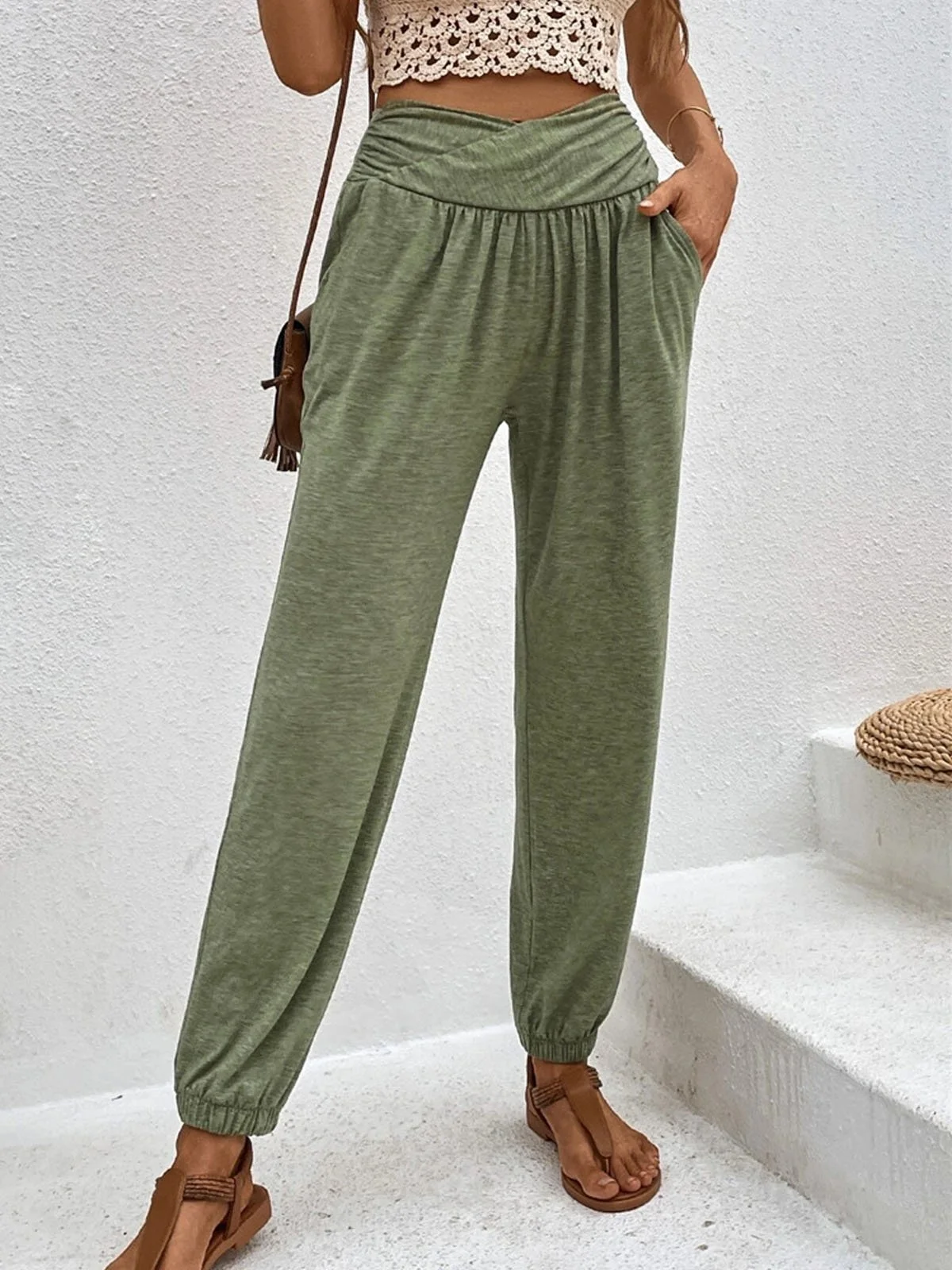 Damen Hose Elastische Taille Hose mit Knöchelband Täglich Ausgehen Lässig Gestrickt Unifarben Frühling/Herbst Hose