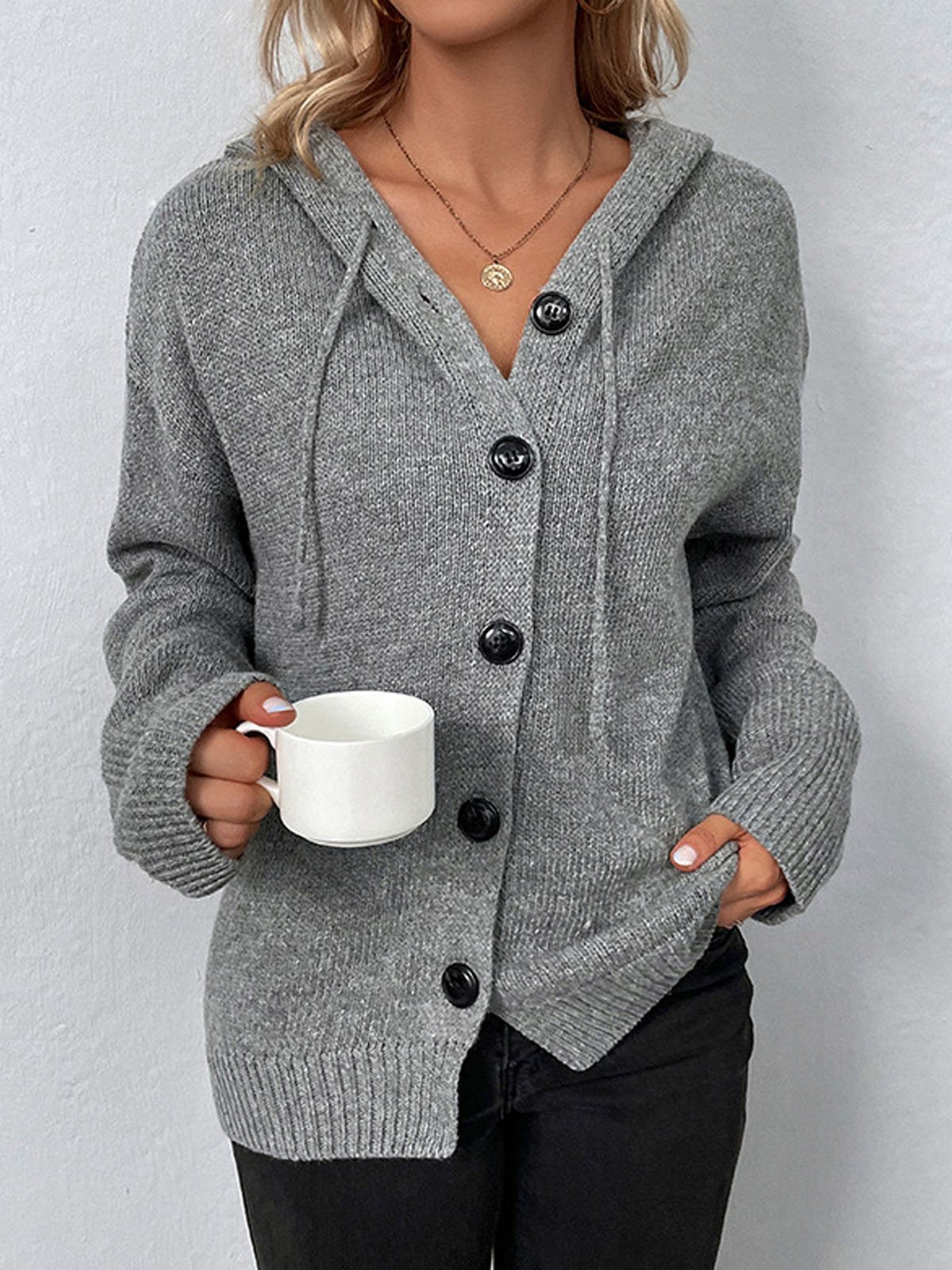 Damen Lässig Winter Unifarben Garn/Wollgarn Schnalle Strickjacke