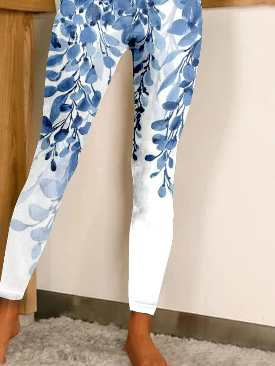 Damen Lässig Blätter Jersey Alle Jahreszeiten Lang Leggings