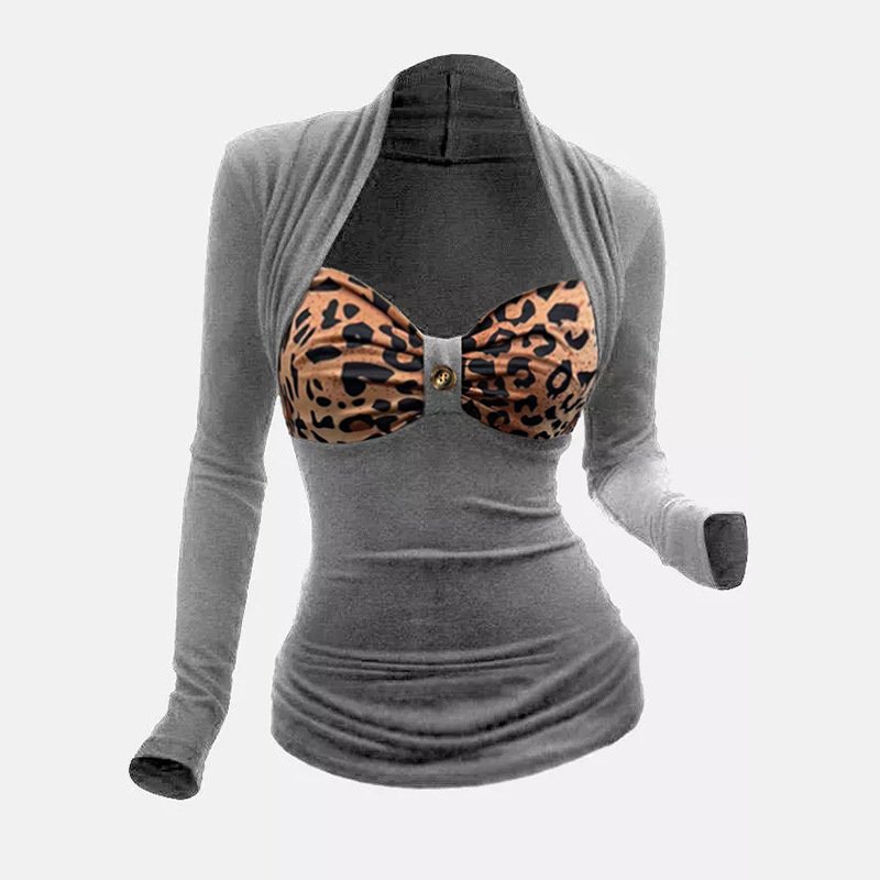 Damen Langarm Bluse Frühling/Herbst Leopard Jersey V-Ausschnitt Täglich Ausgehen Lässig Oberteile