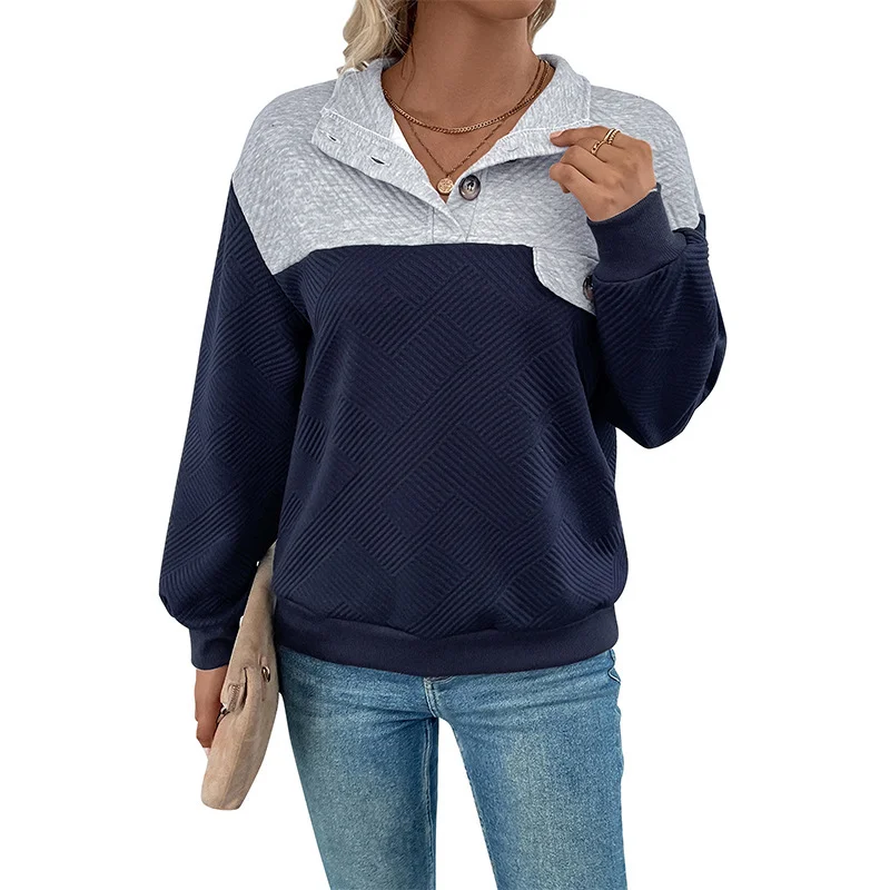 Damen Schalkragen Unifarben Lässig Frühling/Herbst Langarm Sweatshirt