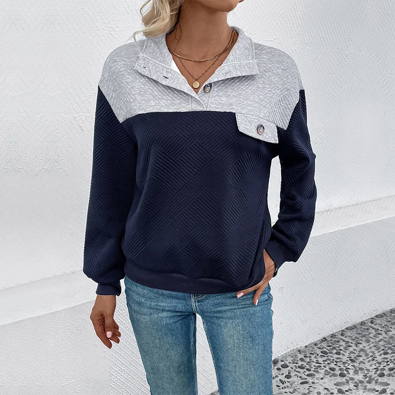 Damen Schalkragen Unifarben Lässig Frühling/Herbst Langarm Sweatshirt