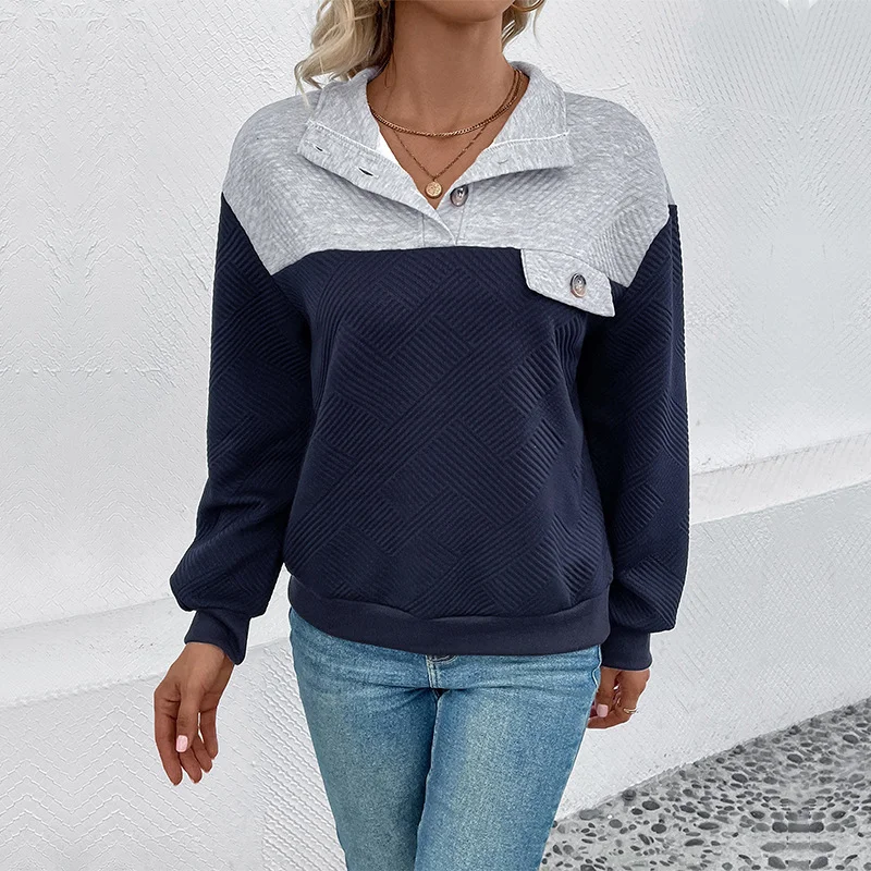 Damen Schalkragen Unifarben Lässig Frühling/Herbst Langarm Sweatshirt