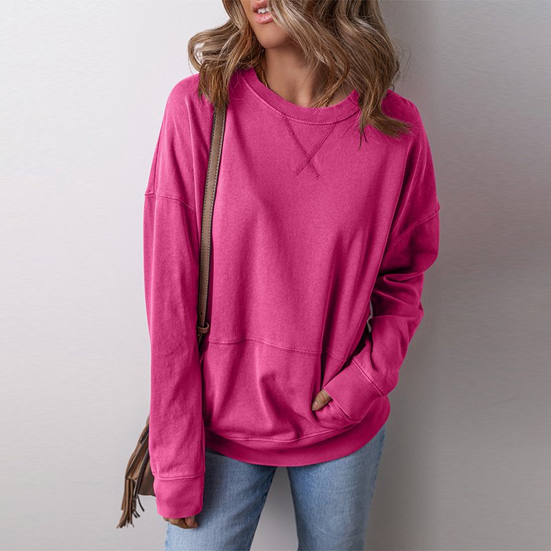 Damen Rundhals Unifarben Lässig Frühling/Herbst Langarm Sweatshirt