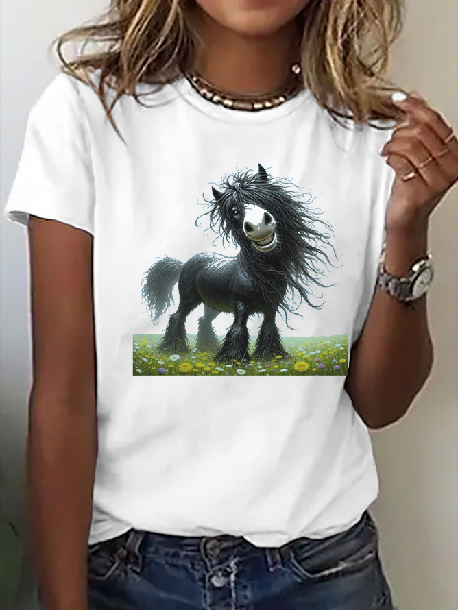 Damen Tier Kurzarm T-Shirts T-Shirt Rundhals Lässig Sommer Oberteile