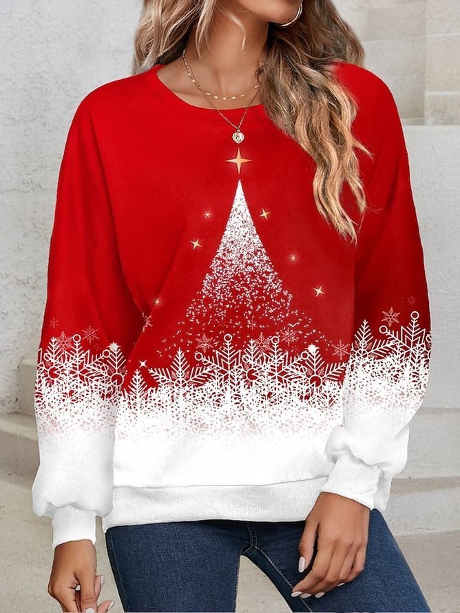 Damen Rundhals Weihnachten Lässig Frühling/Herbst Langarm Sweatshirt