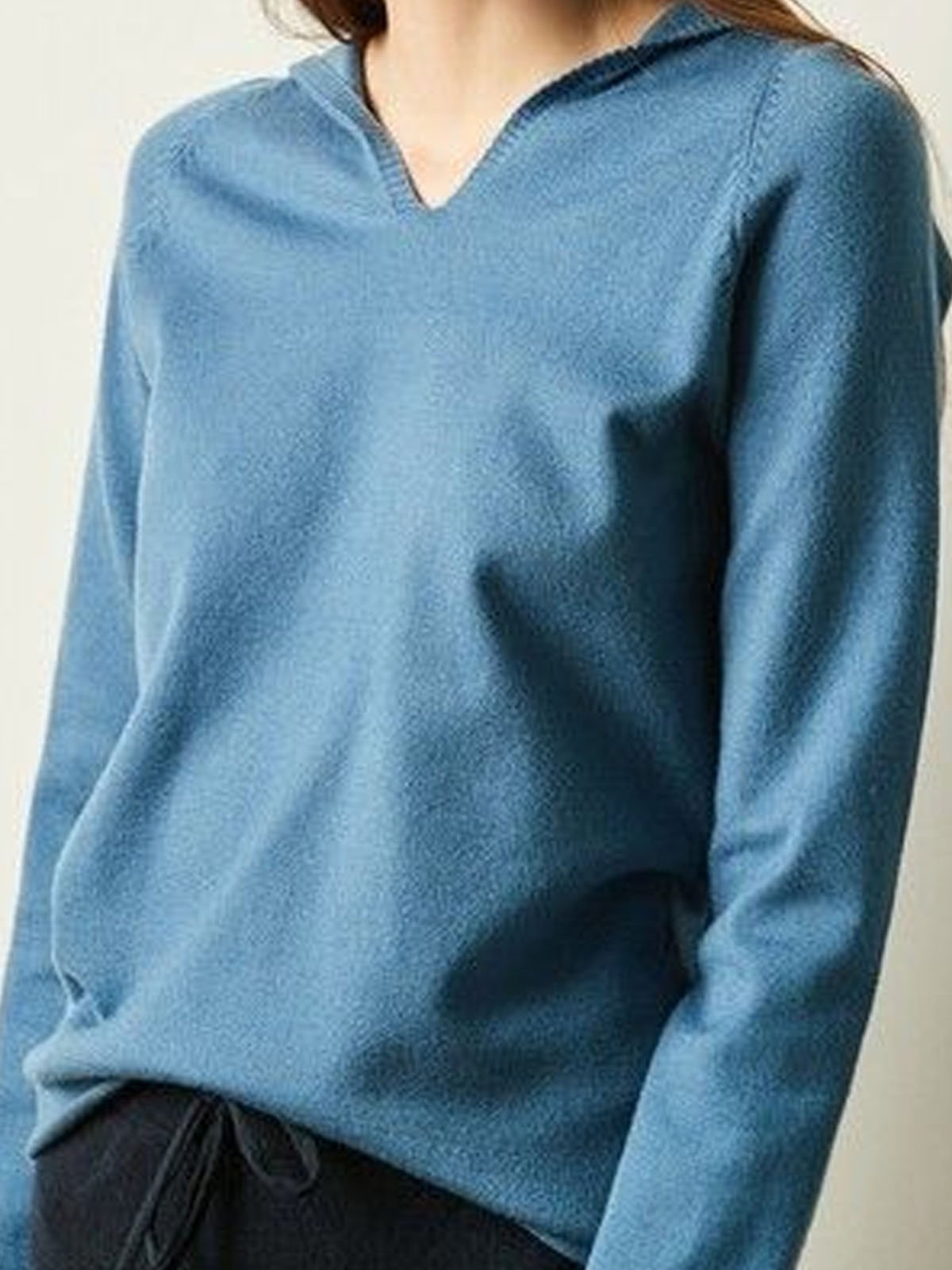 Damen Frühling/Herbst Unifarben Lässig Langarm Kapuze Garn/Wollgarn Pullover