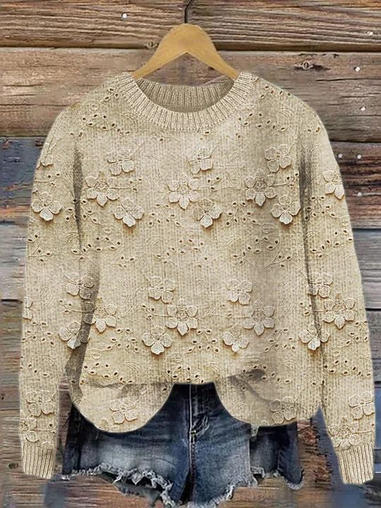 Damen Winter 3d Drucken Lässig Langarm Rundhals Strickpullover