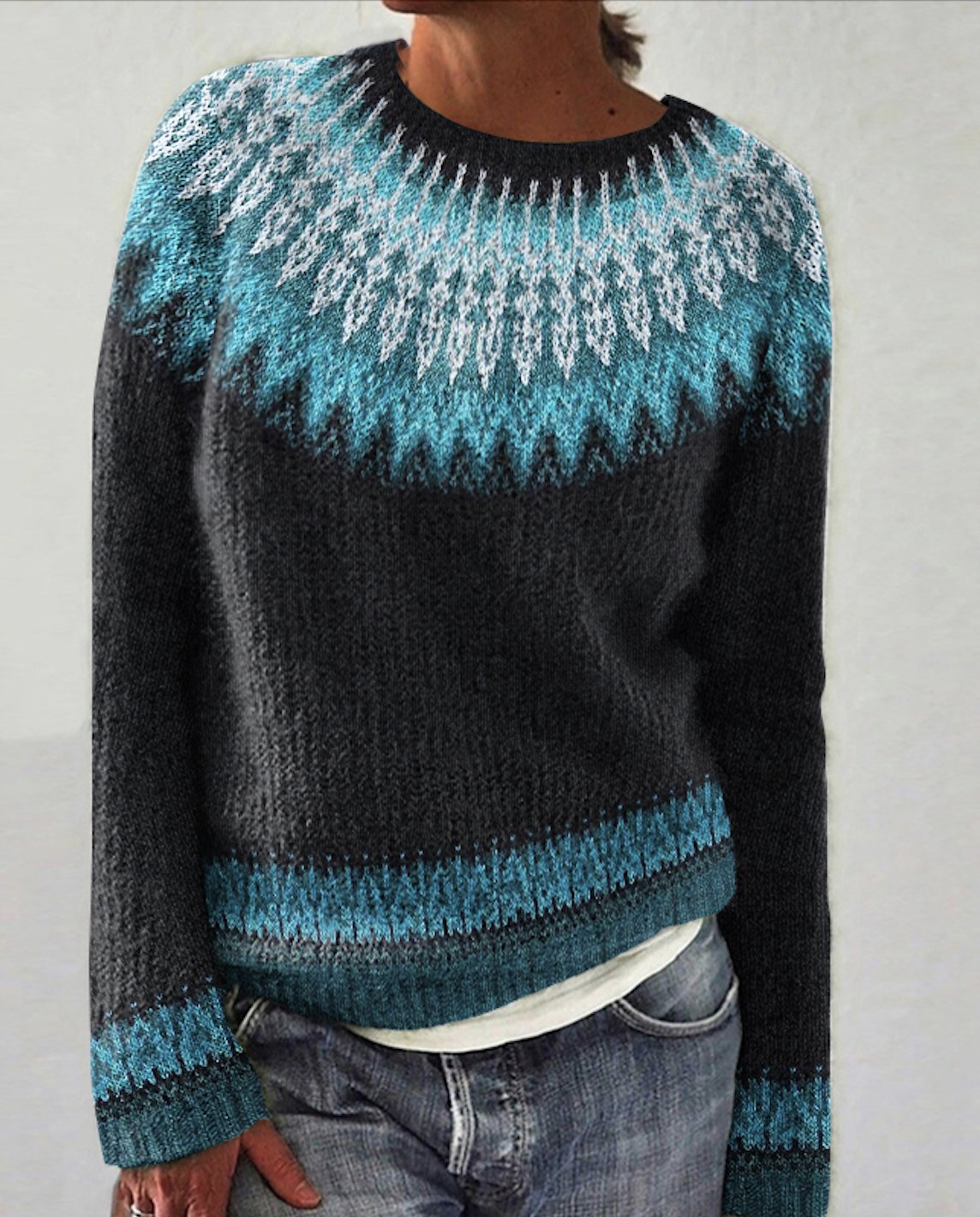 Damen Winter Lila Geblümt Lässig Langarm Rundhals Strickpullover