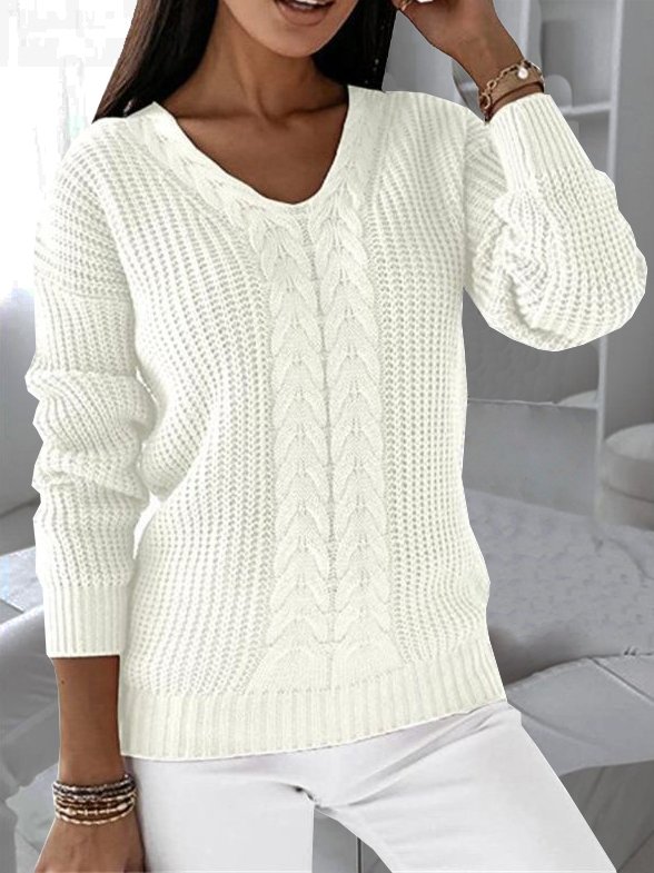 Damen Winter Unifarben Lässig Langarm V-Ausschnitt Garn/Wollgarn Pullover