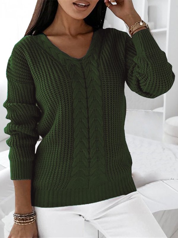 Damen Winter Unifarben Lässig Langarm V-Ausschnitt Garn/Wollgarn Pullover