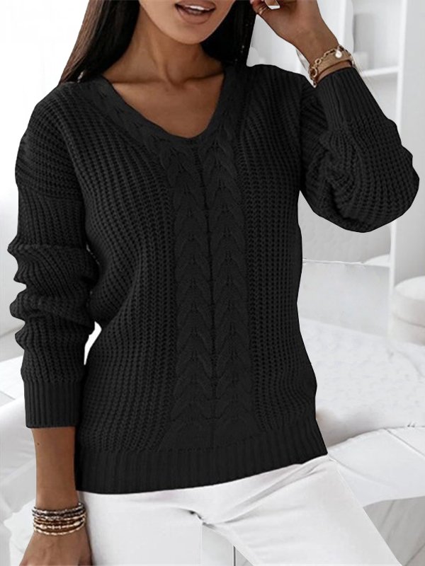 Damen Winter Unifarben Lässig Langarm V-Ausschnitt Garn/Wollgarn Pullover