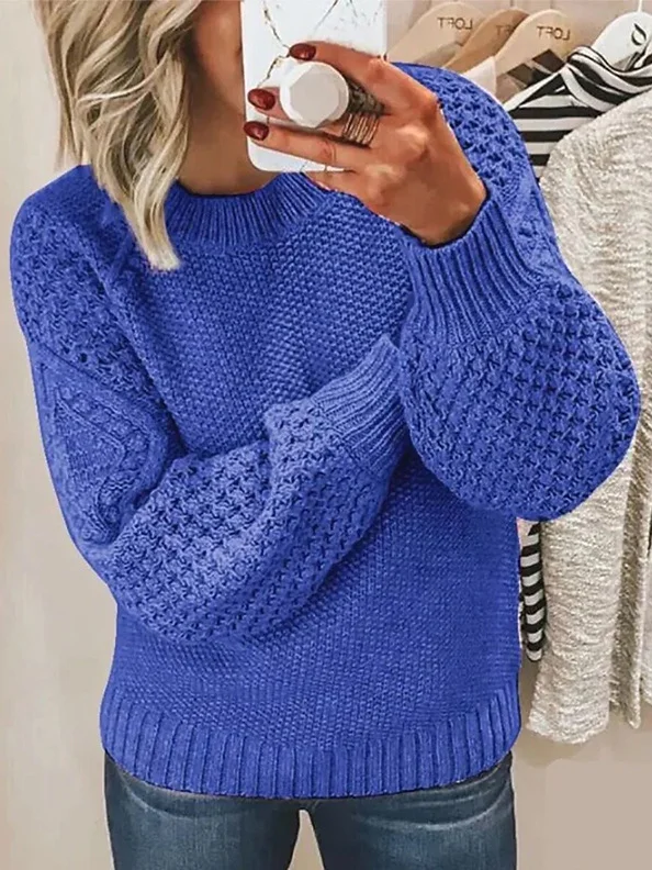 Damen Frühling/Herbst Unifarben Lässig Langarm Garn/Wollgarn Pullover