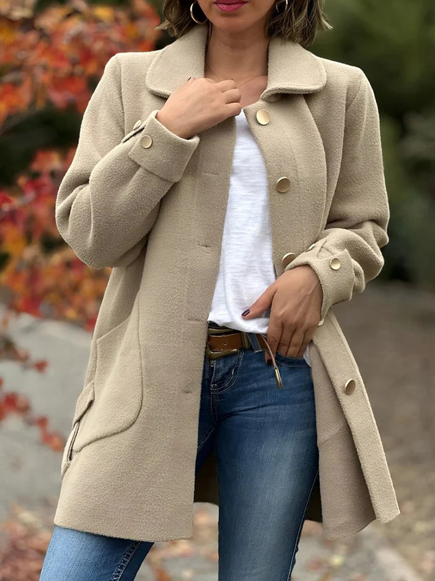 Damen Herbst Oberbekleidung Lässig Unifarben Langarm Schalkragen Jacke