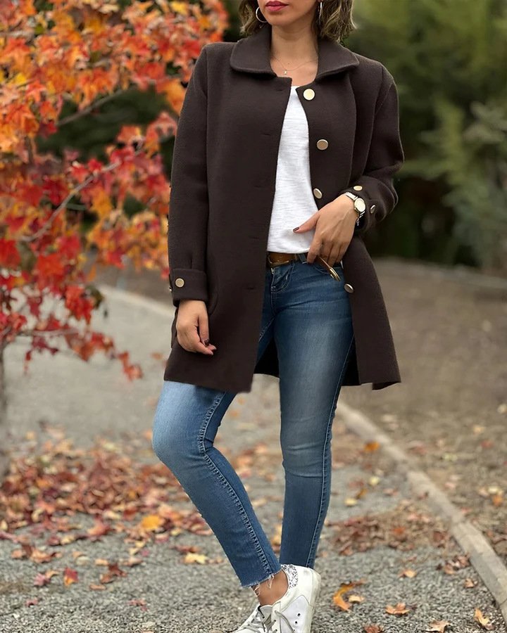 Damen Herbst Oberbekleidung Lässig Unifarben Langarm Schalkragen Jacke