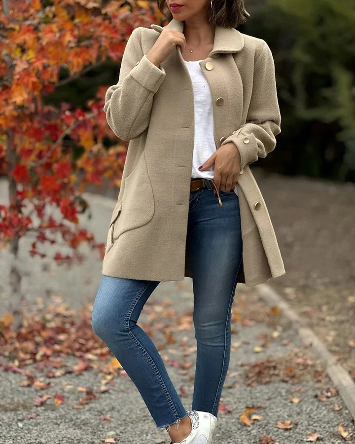 Damen Herbst Oberbekleidung Lässig Unifarben Langarm Schalkragen Jacke