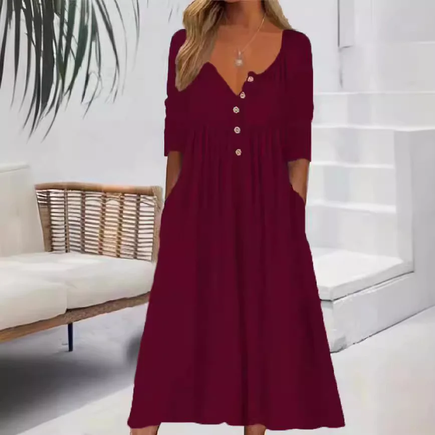 Damen Langarm Frühling/Herbst Unifarben Jersey Kleid Rundhals Täglich Ausgehen Lässig Midi H-Linie